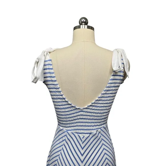 Free People Striped Smocked Midi Dress Blue White Tie Shoulder Women's M - Picture 12 of 12